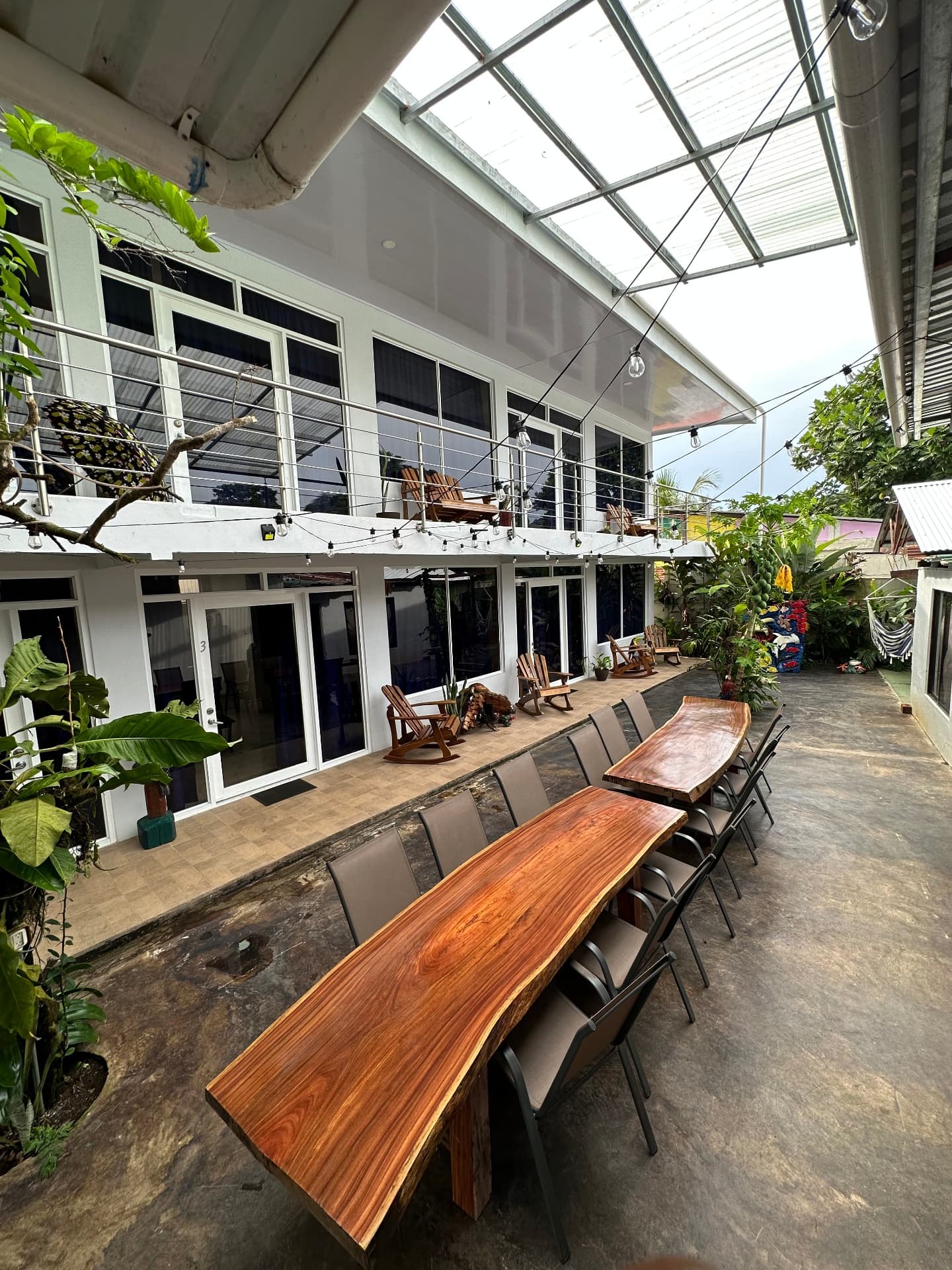 Open-air terrace dining at Hotel Serendipity Tortuguero